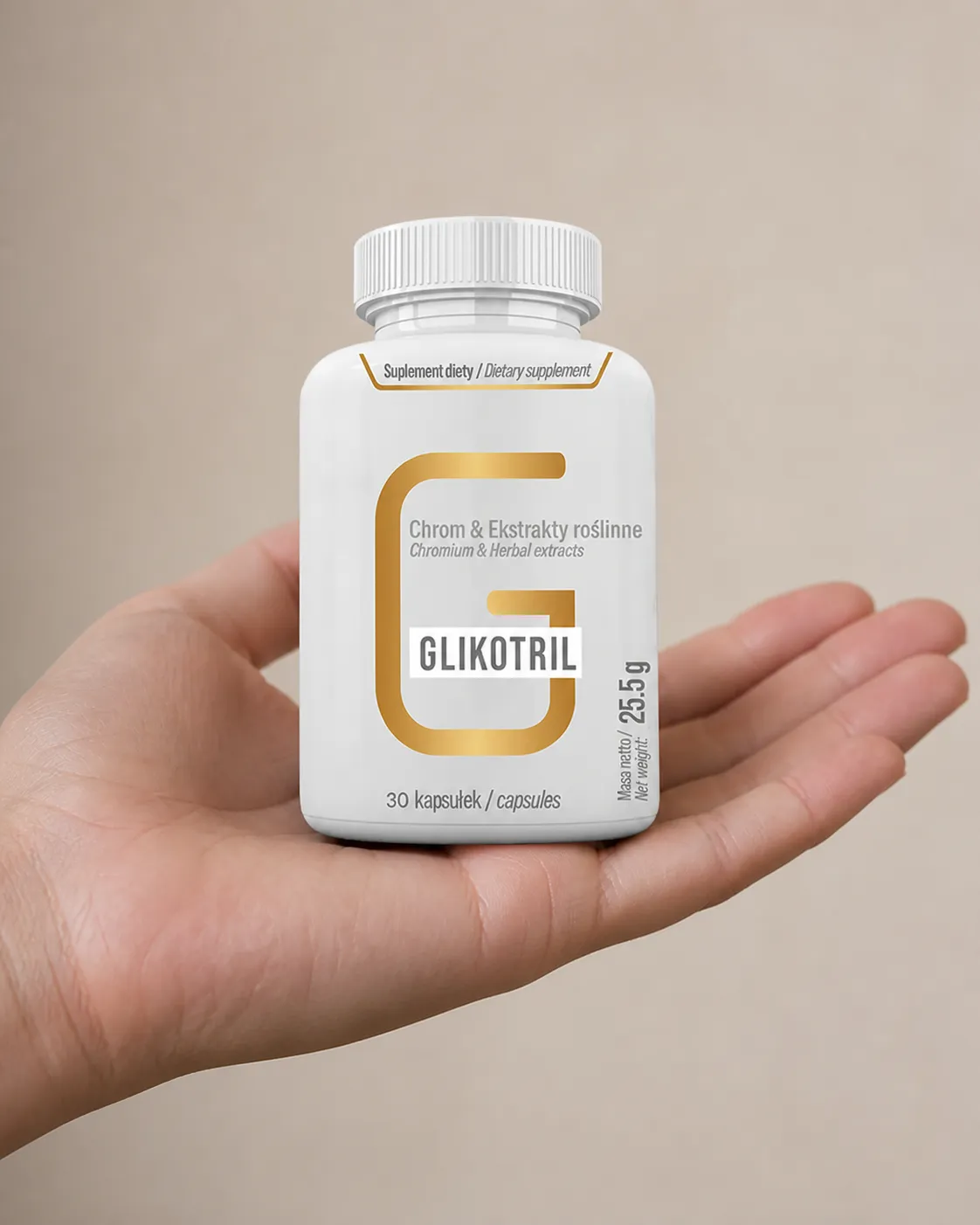 Glycotril — opakowanie w dłoni