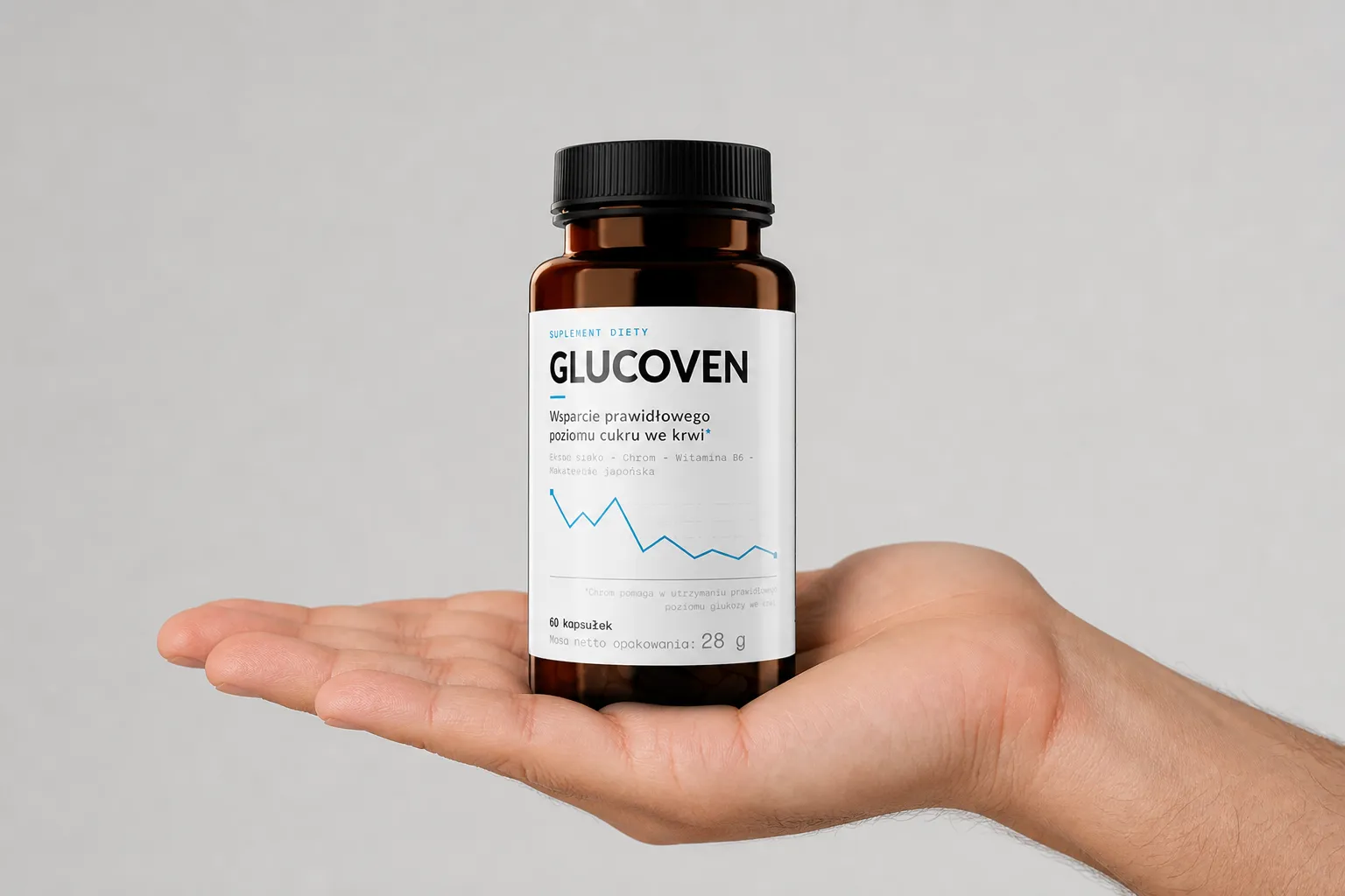 Glucoven — opakowanie w dłoni