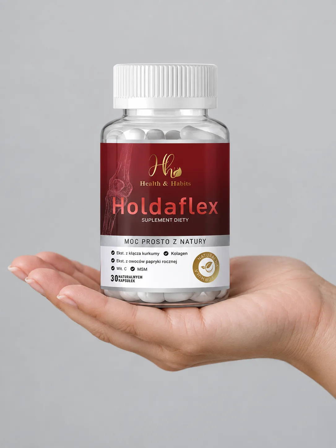 Holdaflex — opakowanie w dłoni