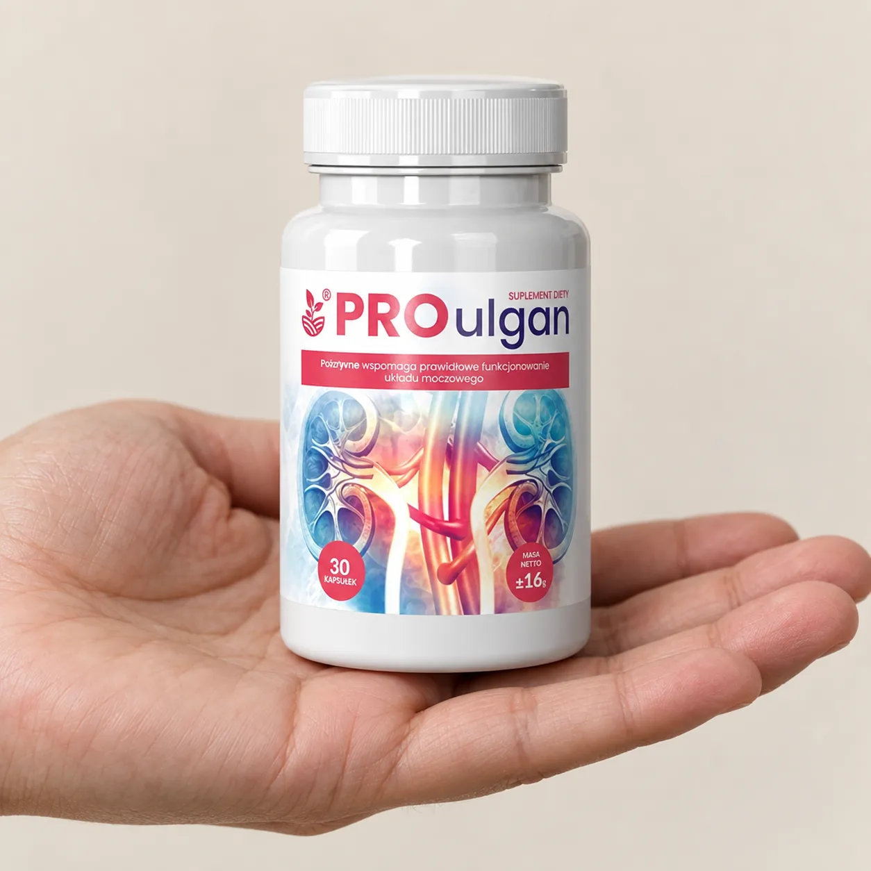 Proulgan — opakowanie w dłoni