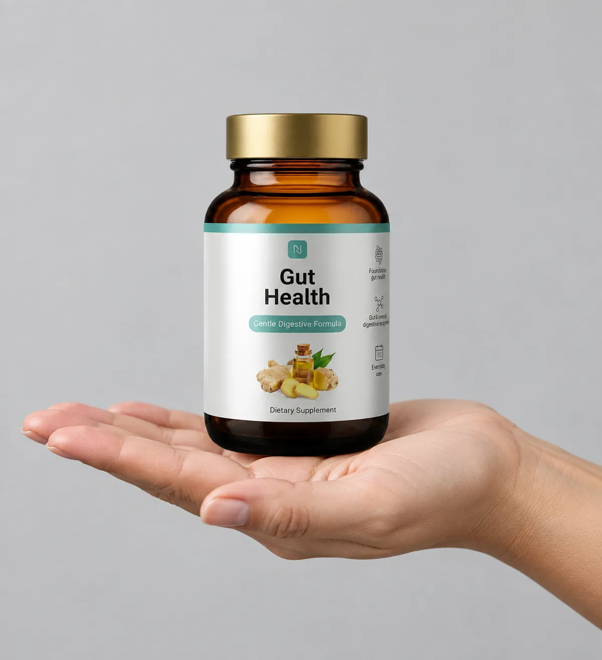 Gut health — opakowanie w dłoni