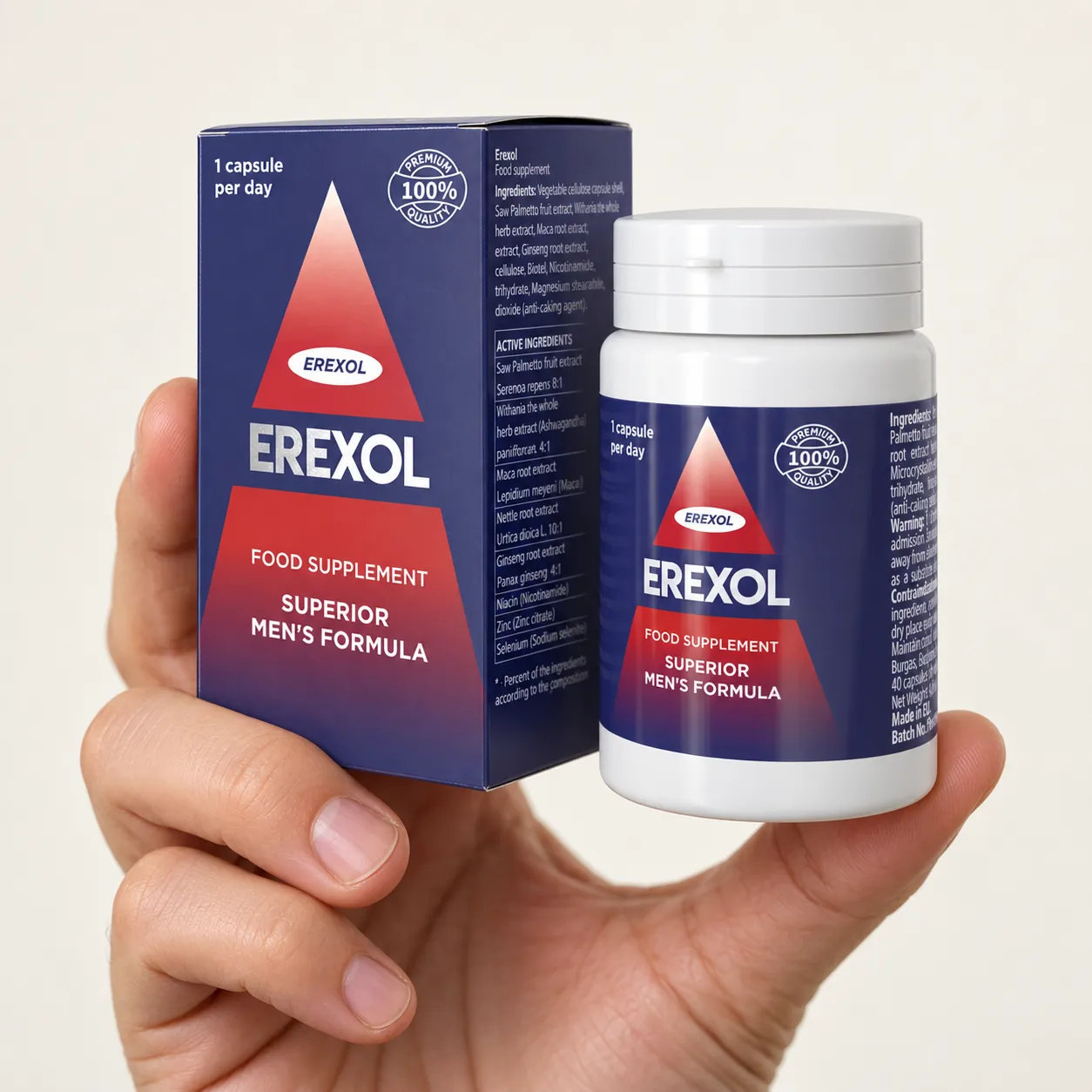 Erexol — opakowanie w dłoni