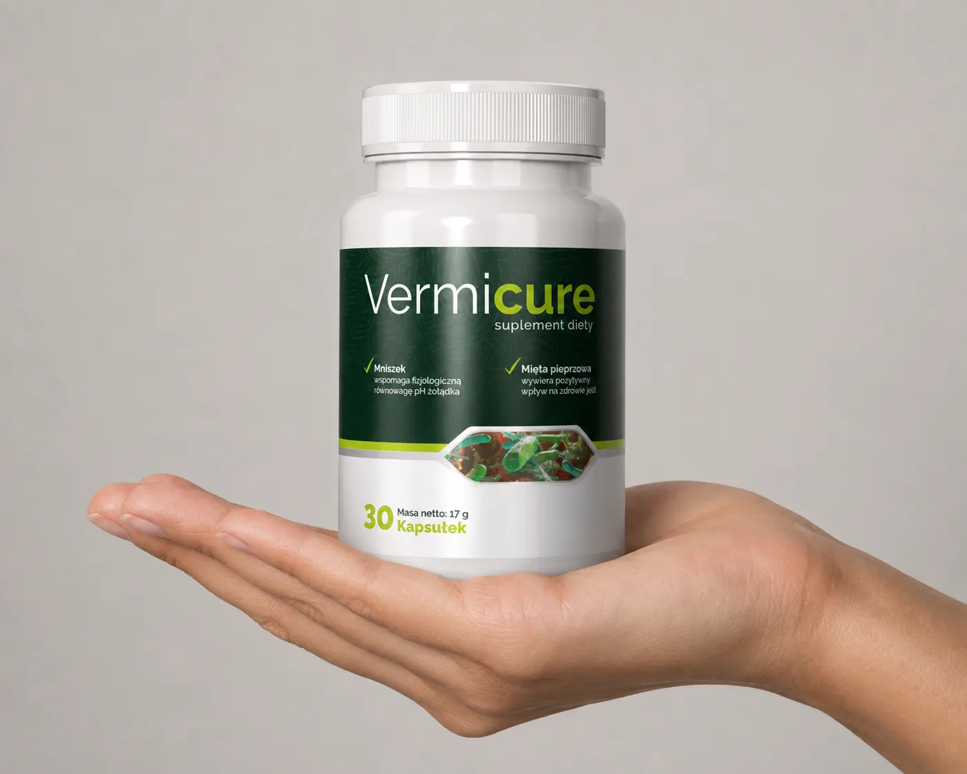 Vermicure — opakowanie w dłoni