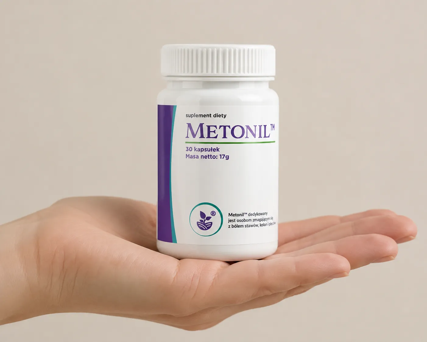 Metonil — opakowanie w dłoni